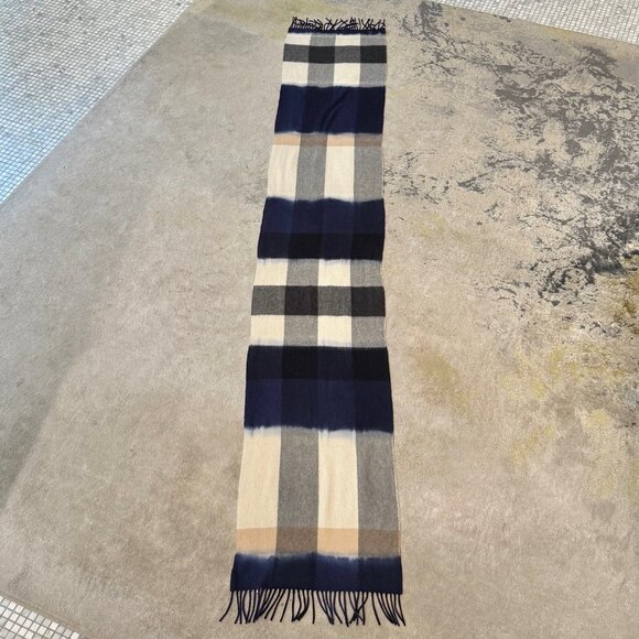 Burberry Blue Ivory Exploded Check Overdye Effect 200cm Cashmere Scarf - Picture 5 of 16